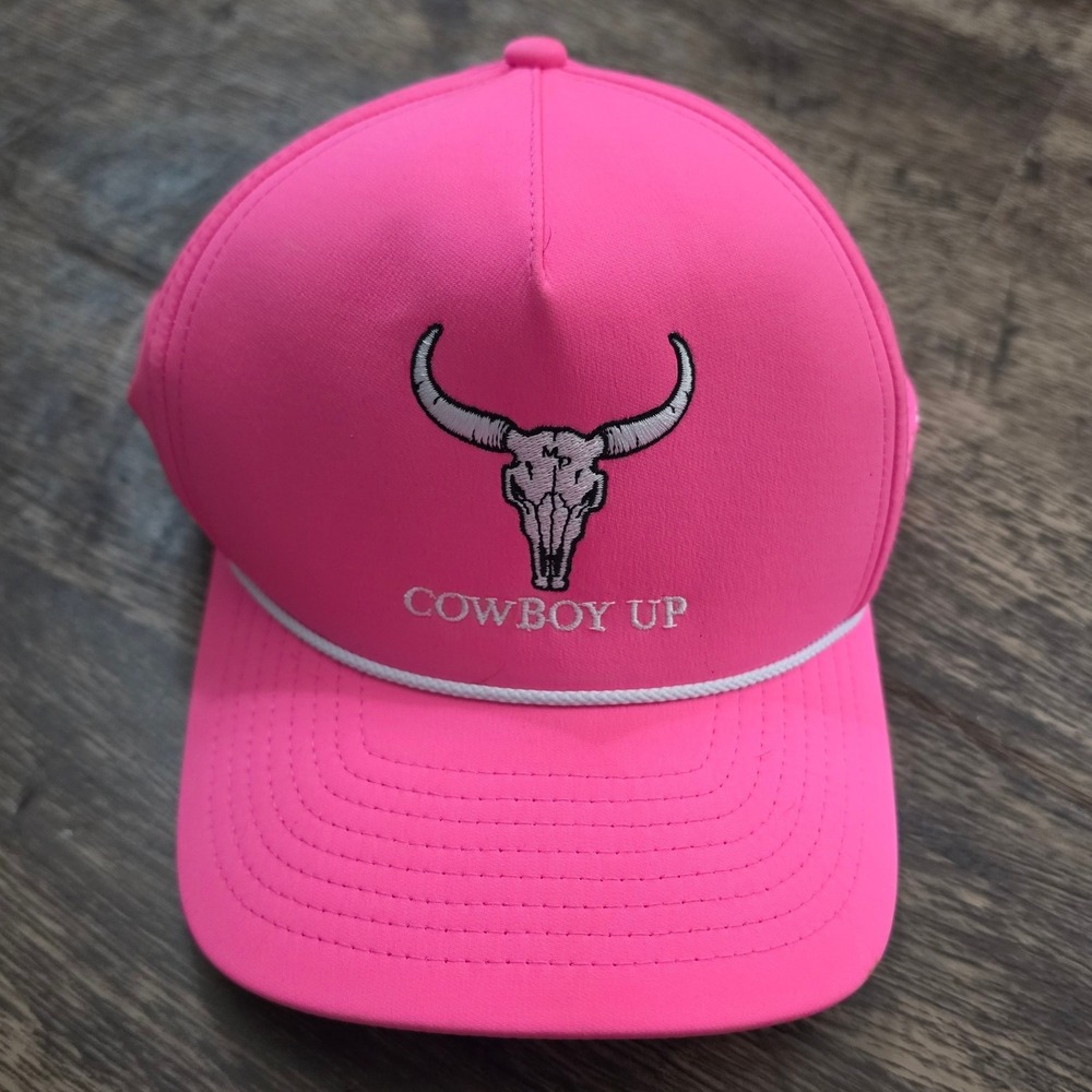 IMPERIAL Cowboy Up Hat Women OS Neon Pink Longhorn Skull Rope Snapback Cap